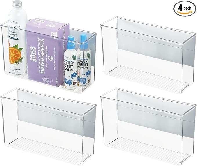 InterDesign iDesign Magnetic Large Clear Plastic Organizer Bins for Laundry Room Storage - 4-Pack