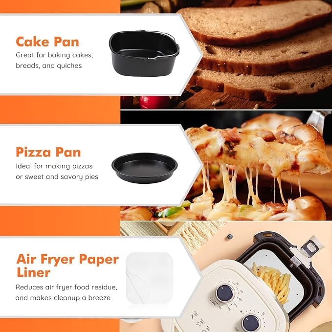 Air Fryer Accessories for Cosori, 10 Piece Square Accessories for COSORI 5.8 QT 6.0 QT, Instant Vortex Plus 6QT and Larger Air Fryers, Including Cake & Pizza Pan, Rack & Skewer, Egg Bite Mold, etc.