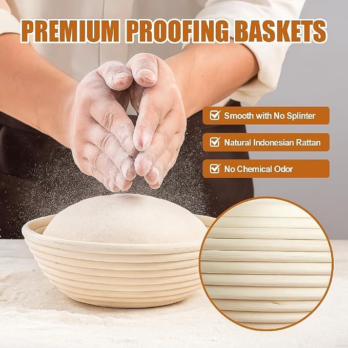 Proofing Baskets for Sourdough Bread Baking, 2 Pack Banneton Bread Proofing Basket 9 inch Round Proofing Bowls for Sourdough Bread with Liner Making Baking Fermentation Tools Supplies