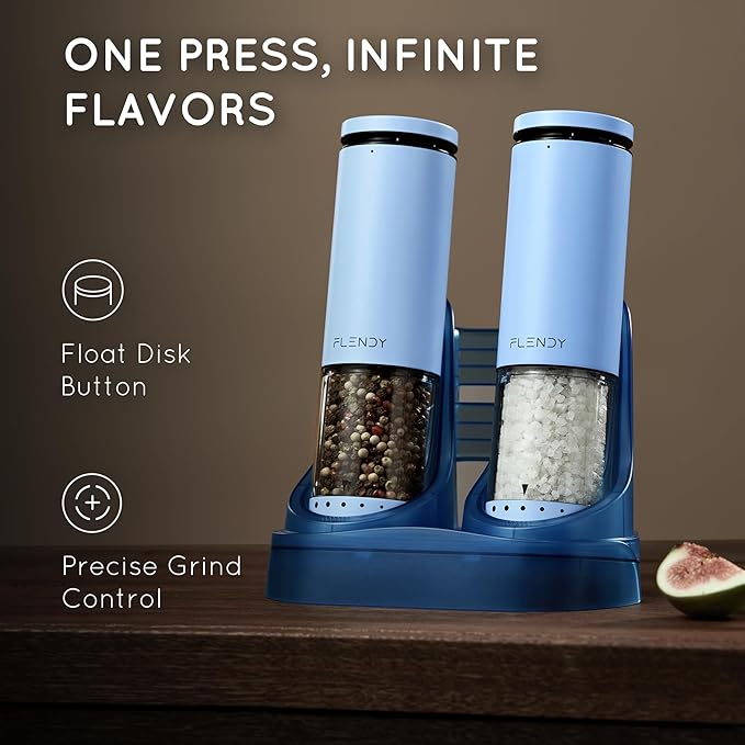 Flendy Electric Salt and Pepper Grinder Set Rechargeable, Automatic Salt and Pepper Grinder Set with Oversized Top Button, Stainless Steel Electric Salt and Pepper Shakers Set