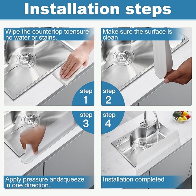 Silicone Sink Splash Guard – Extra-Long 19.3" Water Protector for Kitchen & Bathroom, No-Slip, Heat-Resistant, Dishwasher Safe (19.3 * 3.3 * 2in) (White)