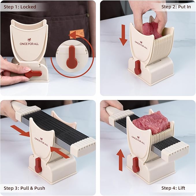 ONCE FOR ALL Meat Slicer Cleaver Kitchen Knife Set For Meat Slicing Shredding, Manual Fresh Meats Cutter Food Slicer For Beef Pork Mutton For Home Cooking BBQ Hot Pot (Pink)