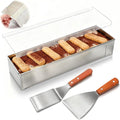 Blushtier 1 Pc Nonstick Rectangle Tiramisu Cake Pan with Acrylic Lid and 2 Metal Spatula Removable Frame 304 Stainless Steel Cake Baking Molds for Tiramisu Cheesecake Mousse (11.81x3.94x2.56 Inch)