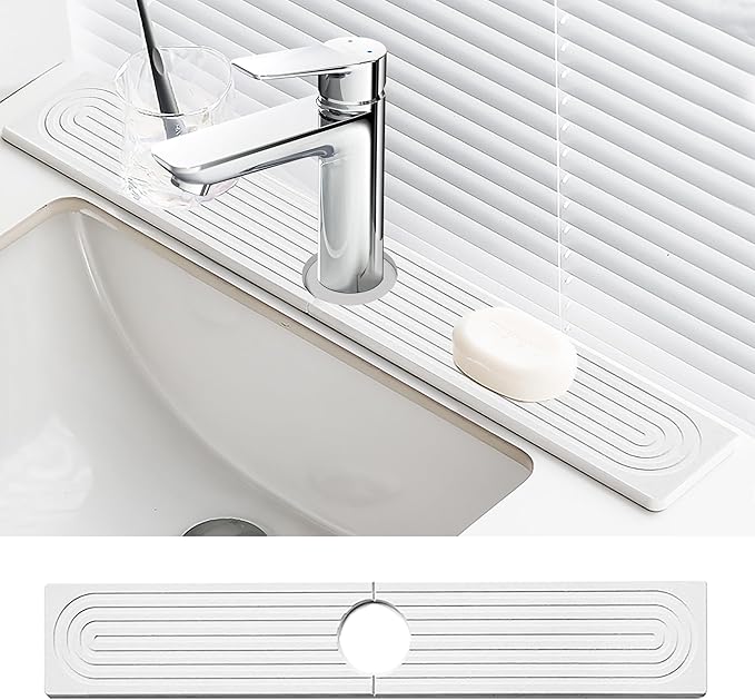 Faucet Mat for Kitchen Sink Diatomite Fast Drying Stone Sink Tray Absorbent Mat Faucet Splash Guard for Kitchen Sink and Bathroom Counter