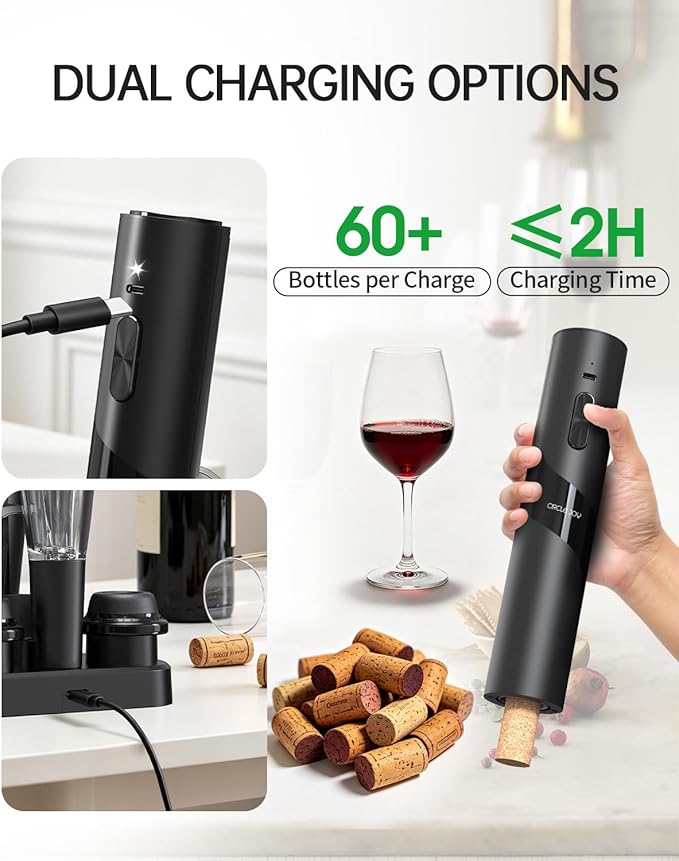 CIRCLE JOY Rechargeable Wine Opener Electric Wine Bottle Opener 7-in-1 Wine Gift Set with Electric Vacuum Pump, Charging Station, Foil Cutter, Wine Aerator Pourer and 2 Wine Stoppers