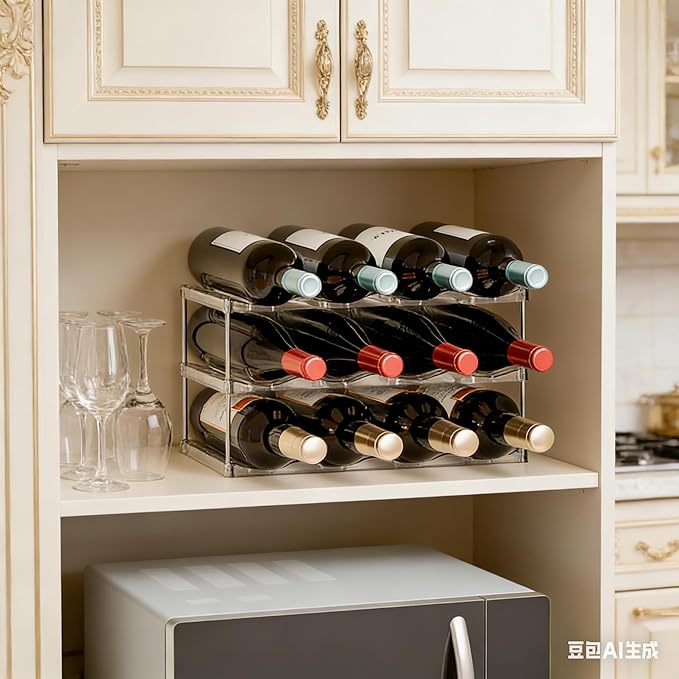 Yieach 3 Tier Waterbottle Organizer for Cabinet - Large Compartment Stackable Water Bottle Holder and Wine Bottle Rack,Acrylic Water Bottle Organizer Rack for 40 oz Stanley Cup,Yeti and Tumbler Shelf