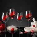 SiliFine 4 Pcs Valentine's Day Red Hearts Theme Party Stemmed Wine Glasses Hand Painted Red Heart Drinking Cup Wine Glasses Gifts for Birthday Theme Holiday Party Supplies