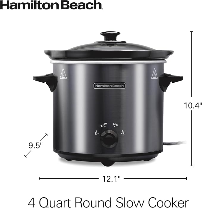 Hamilton Beach 4 Quart Slow Cooker With 3 Cooking Settings | Dishwasher-Safe Stoneware Crock & Glass Lid | Brushed Gray | 33240