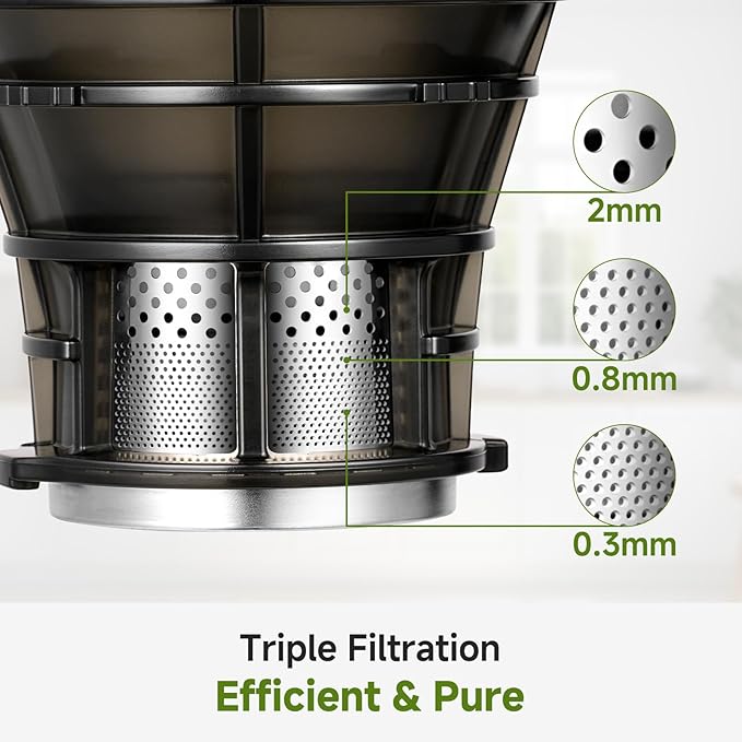 AMZCHEF Cold Press Juicer Machine, 5.8" Wide Chute for Whole Fruits & Vegetables, Self-Feeding Slow Masticating Juicer, 3-in-1 for Juice, Nut Milk & Sorbet, Triple Filtration, Easy Clean