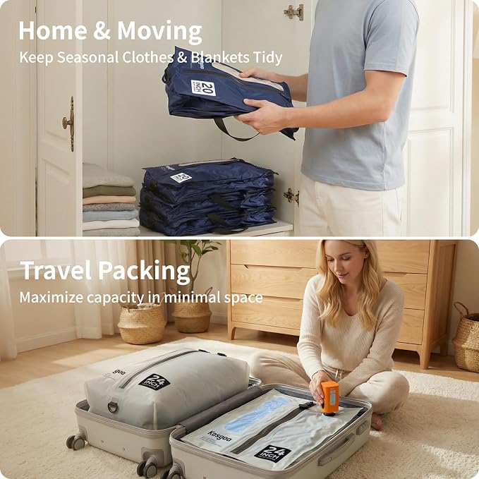 Vacuum Seal Bags for Travel with Pump, Navy, 20+20+28 | Reusable Nylon, Compression Packing Cubes, Odor & Waterproof, Space Saving for Suitcase & Backpack, 3PCS