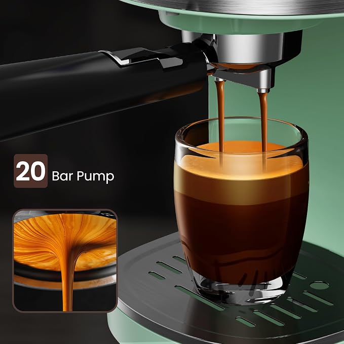 Electactic 20 Bar Espresso Machine, Professional Stainless Steel Coffee Maker with LCD Display, 45oz Removable Water Tank, Home & Office Espresso Maker for Cappuccino Latte Macchiato, Green