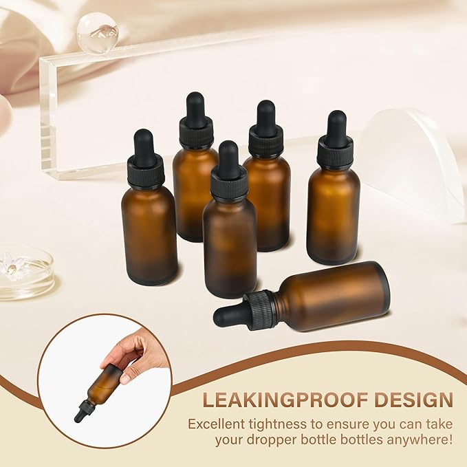 NOOEEISS 4 Pcs, 1oz Dropper Bottle, Amber Glass Eye Dropper Bottle, Tincture Bottles with Dropper, Pretty Finish, Leak-Proof Design, Stronger Suction for All Kinds of Mixed Liquids