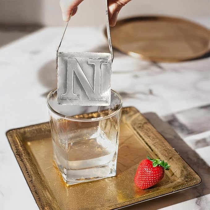 Monogrammed Ice Cubes Mold with Lid, 2 inch Whiskey Ice Cube Tray, Personalized Initials Silicone Cocktail Ice Cube Mold, Wedding Monogram, Thank You Gift, Gifts for Dad (Letter N)