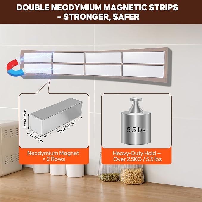16 Inch Magnetic Knife Holder for Wall,Acacia Wood Double Sided Magnetic Knife Strip for Fridge,No Drilling