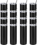 16 Pack 20 Oz Straight Skinny Tumblers,Individually Gift Boxed Stainless Steel Slim Skinny Tumbler Set Bulk, 20 Oz Insulated Slim Thin Travel Tumbler Cup for Diy, Black