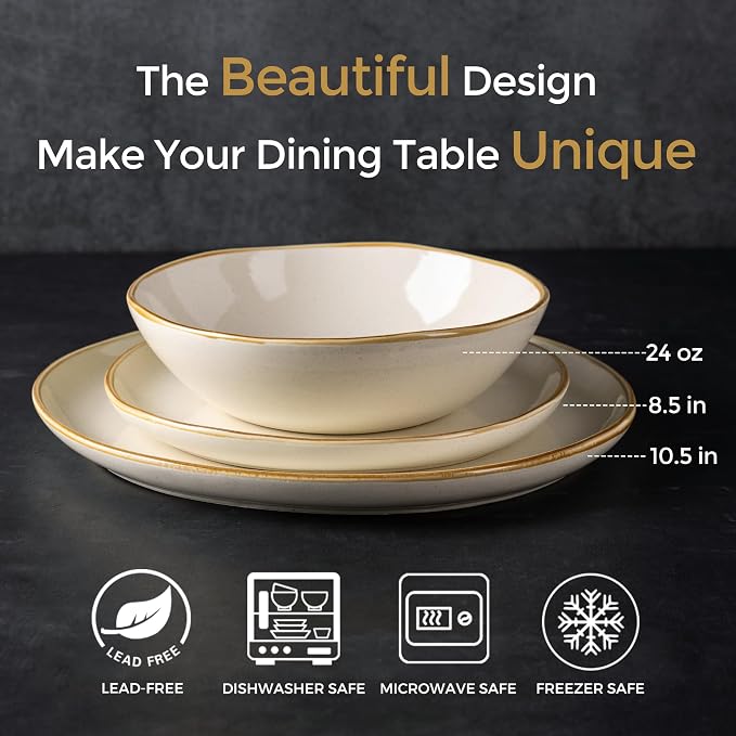 AmorArc Ceramic Dinnerware Sets,Handmade Reactive Glaze Stoneware Plates and Bowls Sets,Highly Scratch Resistant | Dishwasher & Microwave Safe Dishes Set,Service for 4 (12pc)