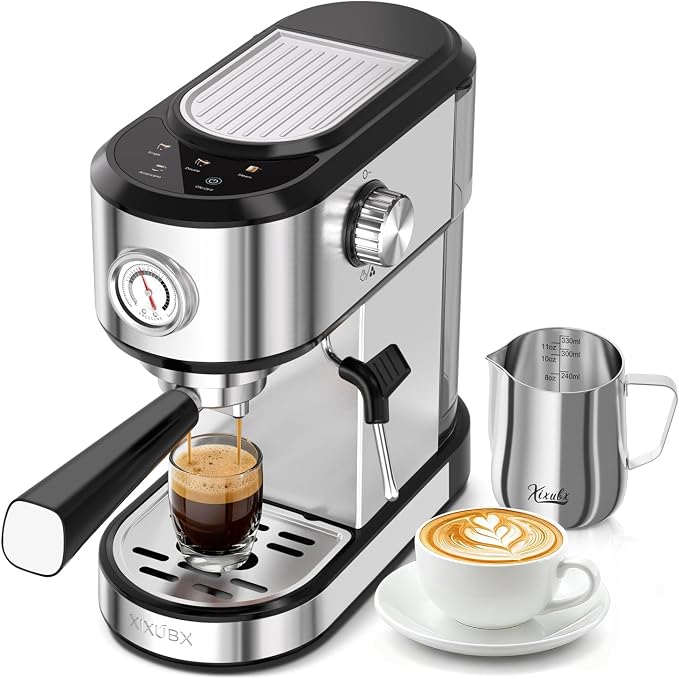 XIXUBX Espresso Machine 20 Bar, Touchscreen Coffee Maker with Milk Frother, Stainless Steel Espresso Maker Compact Latte Cappuccino Machines for Home Office, Silver