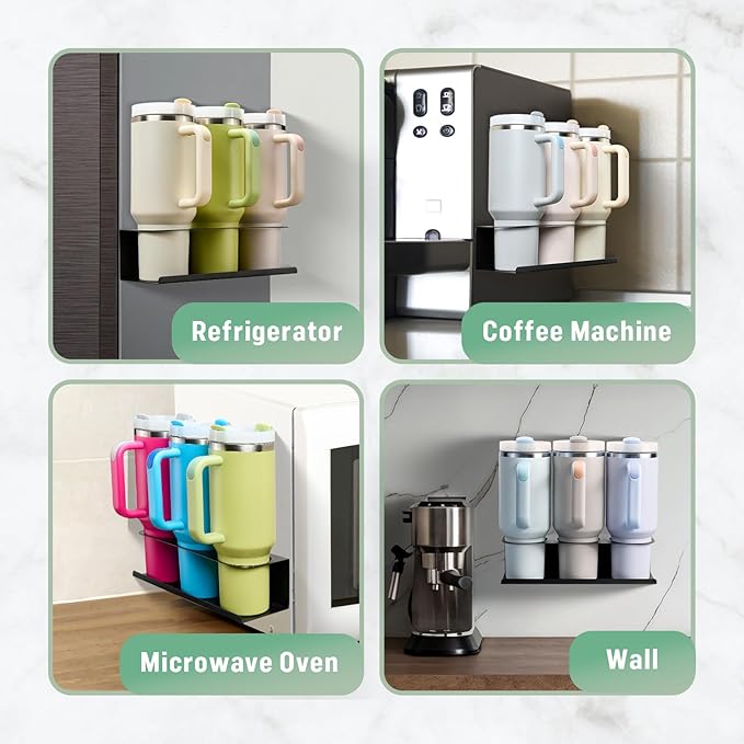 POLRAI 2 Pack Magnetic Stanley Cup Holder for Fridge, Water Bottle Organizer for Tumbler with Double Sided Tape Hold Stanley Cup Accessories for Kitchen Cabinet Wall