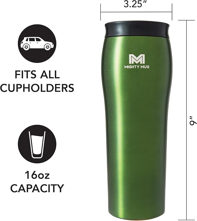 Mighty Mug | The Untippable Mug | Grips When Hit, Lifts for Sips | Insulated Stainless Steel Tumbler | Cupholder Friendly | Gifts for Women Men All | Leakproof | 6 Hours Hot / 24 Cold | 16oz | Moss