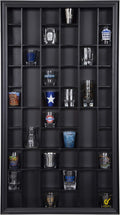 Gallery Solutions - Black Wall-Mounted - Curio & Shot Glass Display Case - 17"x32" Glass Door - Bar Accessories - Collectible - Miniature Glassware - Bar Accessories