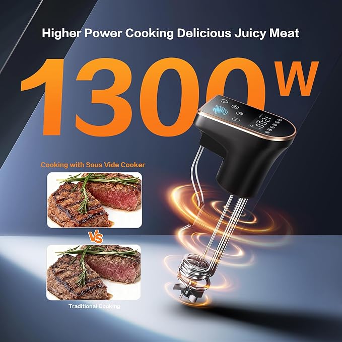 1300W Sous Vide Cooker, WIFI Sous Vide Machines for Beginner & Profession | IPX7 Waterproof, 6 One-Touch Presets, Precision Immersion Circulator, Quiet & Fast Heating, APP Recipes Timer