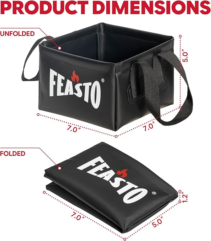 Feasto Collapsible Water Bucket for Grill Brush Cleaning & Soaking, Foldable Square Dunk Tank for Steam Grills, Multi-Use Indoor & Outdoor (Bucket Only, No Brush Included), Black