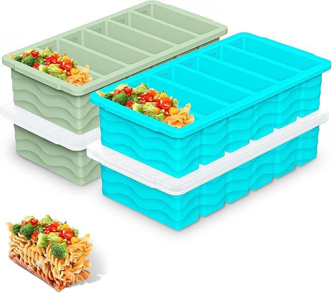 1/2 Cup Silicone Freezer Molds with Lid, 2-Pack Silicone Freezer Trays for Soup, Sauce & Broth – Meal Prep Containers, Large Ice Cube Tray, Oven & Dishwasher Safe