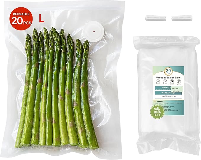 Reusable Vacuum Sealer Bags 20-Pack (Large 10x13 in) - BPA-Free Double-Seal Leakproof | Compatible with TUITUITA & Major Sealers | Freezer/Microwave/Dishwasher Safe