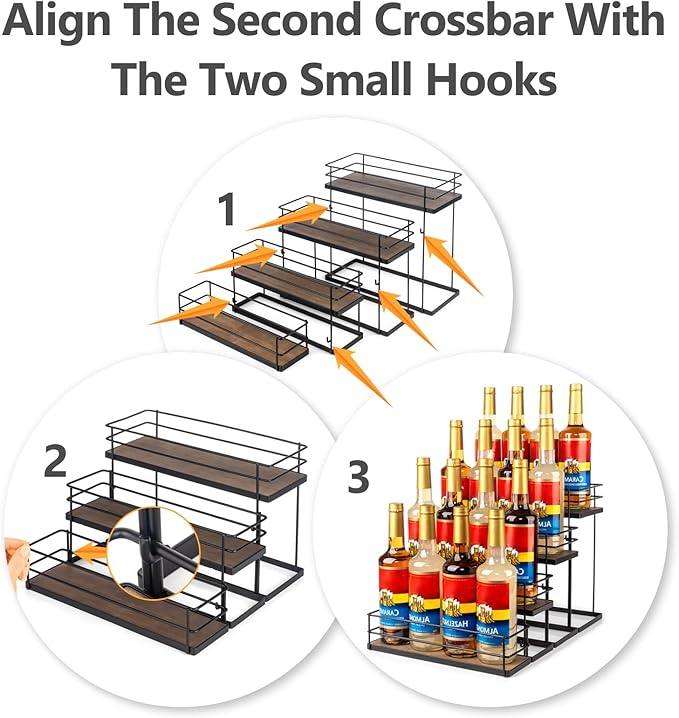kimilus 16 Bottle Capacity Coffee Syrup Organizer 4 Tier Coffee Syrup Stand Shelf for Coffee Bar Kitchen Small Wine Rack for Bar Family Storage for Syrup Wine Dressing