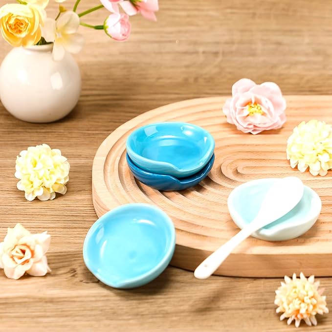 Boao 2.7 Inches Mini Ceramic Spoon Rests, Gold Rim Kitchen Spoon Rests, Mini Cooking Spoon Holder for Stove Top Countertop, Teaspoon Rest, Coffee Stir Spoon Rest (Blue, 4 Pieces)