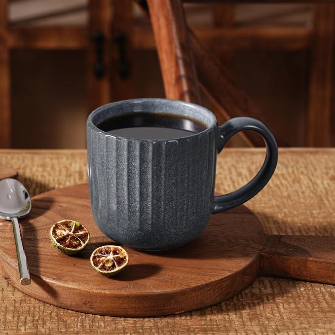 famiware Coffee Mugs Set of 6, Starlight 11 oz Mug Cup Set with Handle for Coffee, Tea, Cocoa, Milk - Ceramic Stoneware Mug Set, Matte Black Grey