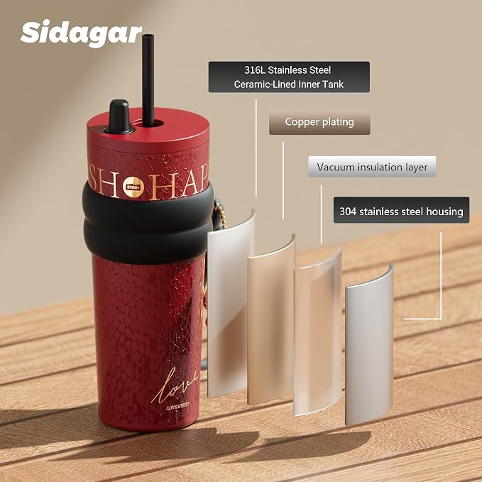 24 oz Tumbler with Lid and Straw, Insulated Coffee Mug Leak Proof, Portable Iced Travel Water Bottle, Reusable Thermal Coffee Cup, Gifts for Women, Red