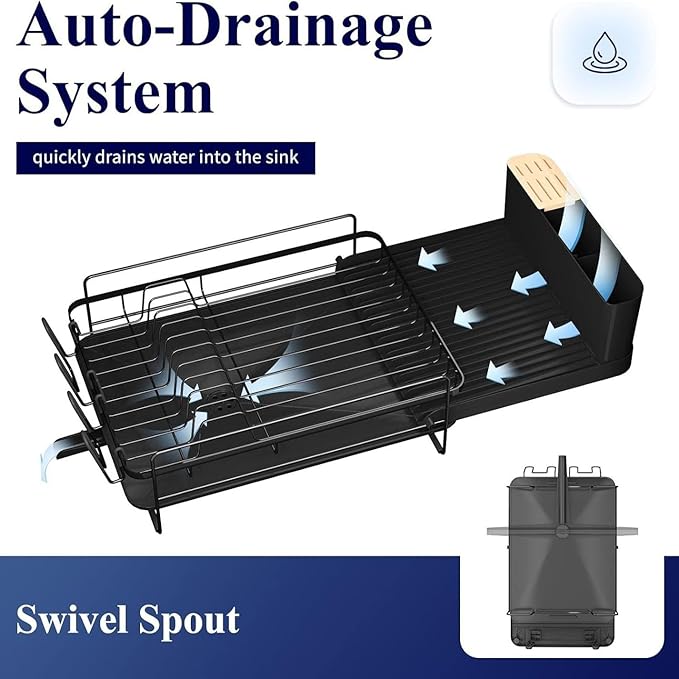 Adjustable Over The Sink Dish Drying Rack, Large Capacity Stainless Steel Kitchen Counter Organizer with Ventilated Design - Rustproof & Space-Saving for Home Cooks