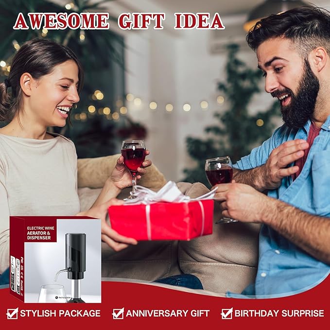 BLUBYEES Electric Wine Aerator Pourer with USB Rechargeable, Automatic Wine Bottle Dispenser Machine and Multi-Smart Wine Decanter, Perfect Wine Gifts for Wine Lovers