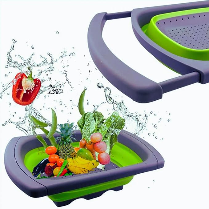 Collapsible Silicone Colander – Space-Saving Foldable Strainer for Pasta, Vegetables & Fruits,3 bonus peelers – Large 6 Qt Kitchen Strainer, Heat-Resistant, BPA-Free & Dishwasher Safe