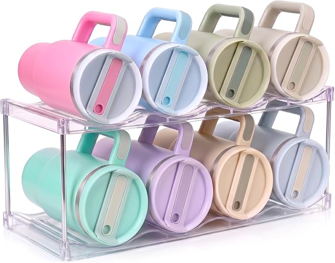 Large Compartment Water Bottle Organizer, Stackable Water Bottle Holder for Stanley 40 oz Tumbler, Clear Tumbler Organizer for Cabinet, Kitchen Pantry or Countertop, 3 Pack (2 Pack)