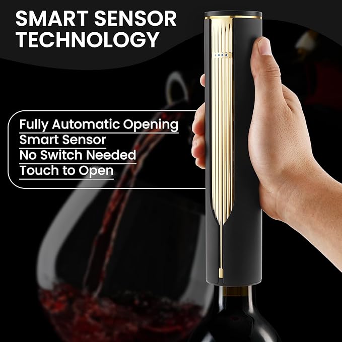 BLUBYEES Electric Wine Bottle Opener with Charging Base and Built-In Foil Cutter, Rechargeable Touch-Activated Automatic Corkscrew, Luxury Gift for Men and Women Wine Lovers