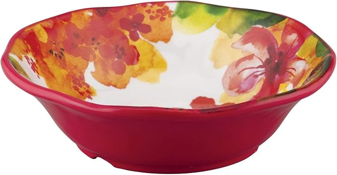 UPware 12 Piece Pink Floral Melamine Dinnerware Sets, Outdoor Dishes Set, Plates and Bowls Sets, Service for 4, Multicolor