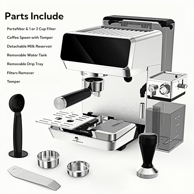 MAttinata Cappuccino Machine, Espresso Machine with Automatic Milk Frother | CM1833L Coffee Maker, IMD Touch Screen, 20 Bar Italian Pump, Dual Boiler, Compact Latte Machine for Home, Stainless Steel