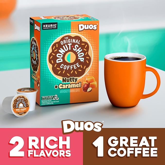 The Original Donut Shop Duos Nutty + Caramel Coffee, Keurig Single Serve K-Cup Pods, Light Roast Coffee, 60 Count, (6 Packs of 10)