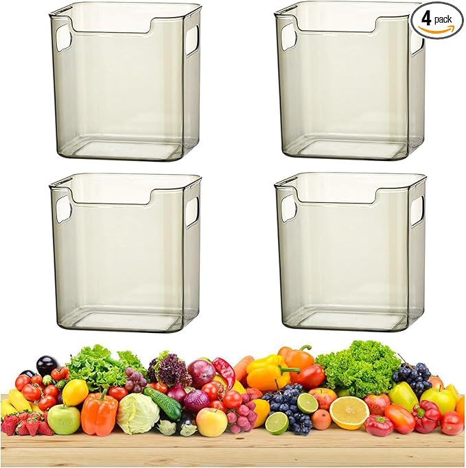 2/4/6/8 Pcs Crystal Clear Freezer Storage Bins, Freezer Organizer Bins, Clear Plastic Bins, Stackable Kitchen Cabinet Organizer with Handles for Frozen Food, Meat & Veggies (4, Green, S)