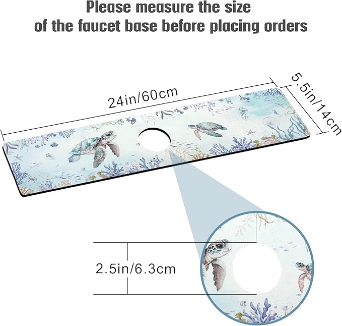 Sink Faucet Absorbing Mat, 2 Pack Drying Mat Around Faucet Sink Splash Guard Behind Faucet Sinkmat For Kitchen Bathroom Island Rv 24 * 5.5 Inch (60 * 14 cm)