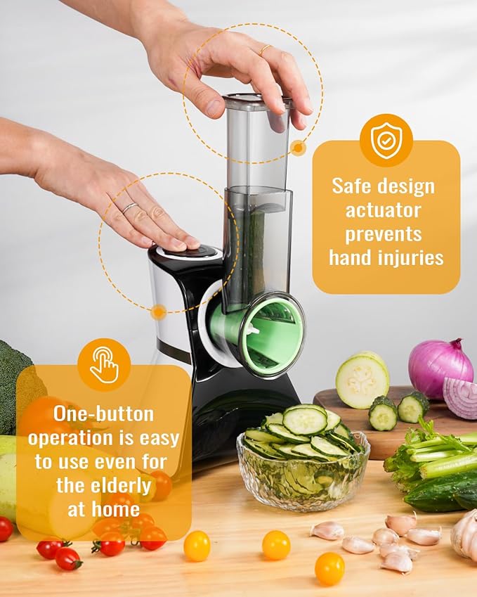 Electric Cheese Grater Salad Shooter,5-In-1 Electric Slicer For Home Kitchen,One-Touch Easy Control,With Safety Push Bar Cheese Grater Electric For Zucchini,Cheese,Vegetables And Smoothie