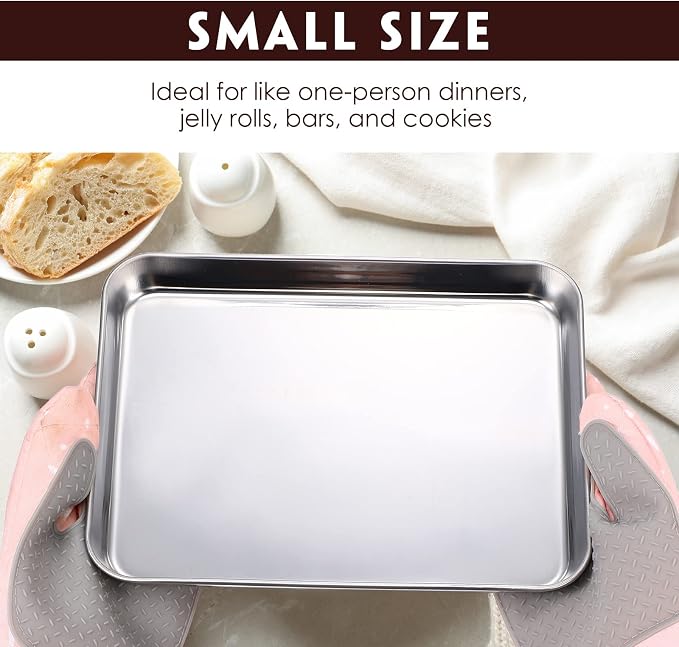 Zopeal 12 Pcs Metal Serving Trays for Food,Baking Sheet Pan Stainless Steel Small Nonstick Cookie Sheet Set Quarter Baking Pan,Toaster Oven and Dishwasher Safe(10 x 8 x 1 Inch)