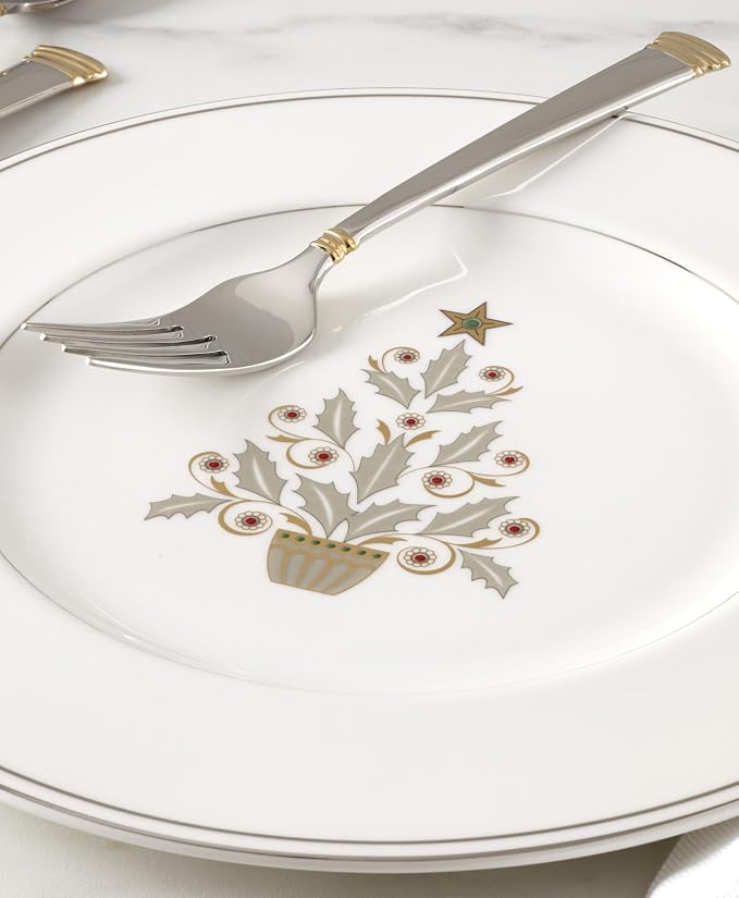 Lenox 897868 Federal Platinum Tree Accent Plates, Service For 4, Christmas Dishes, Dinnerware Set, Holiday