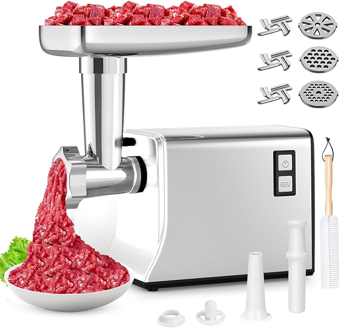 5.0 Upgrade Electric Meat Grinder【NO.1 Germany 3500W Super Motor】【SGS Certified SUS304 Blade & Plate】3-Second Fast Meat Grinding, Perfect For Meat Grinders For Home Use (White)