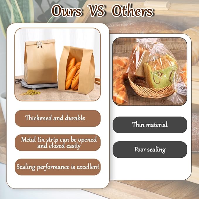 120 Pack Paper Bread Bags for Homemade Bread - Sourdough Bread Bags with Tin Tie Tab Lock Clear Front Window, Sourdough Bags Bread Storage Bakery Packaging 125 Cute Sealing Stickers