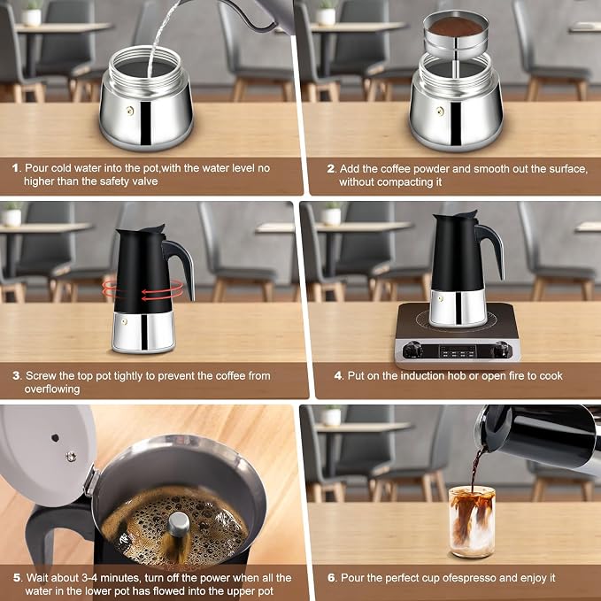 9 Cup Stovetop Espresso Maker Stainless Steel Moka Pot Stove Top Percolator Italian Coffee Makers Capable Mocha Greca Machine Cafe Classic Induction Cookers for Home and Camping 450ml 15oz