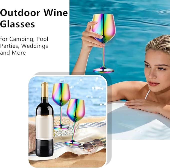 UNISWEET Stainless Steel Wine Glasses Set of 4 Unbreakable Wine Glass 18 oz Unique Metal Wine Goblets for Outdoor, Travel, Camping, Pool, Ideal Gift for Wine Lovers (Colorful)