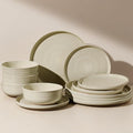 12-Piece Stoneware Dinnerware Sets, Service for 4 - Speckled Glaze with Spiral Design – Farmhouse Coupe Plates and Bowls - Chip & Scratch Resistant, Microwave & Dishwasher Safe, Honey